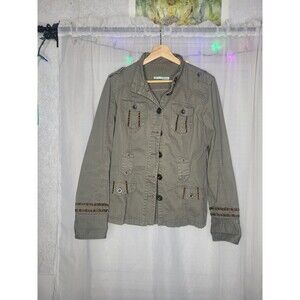 Maurices Cotton safari jacket with embroidered details womens large olive green